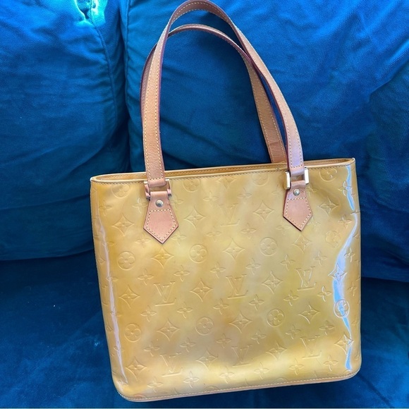 LOUIS VUITTON HOUSTON VERNIS MONOGRAM DAMIER YELLOW GOLD SHOULDER TOTE BAG - Picture 1 of 16